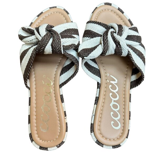 Ccocci Rachael Knotted Striped Slip-On Sandals Brown & White Women's Size 6.5 - Picture 3 of 8